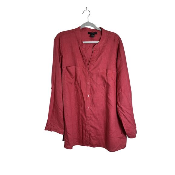 Grace Elements Tunic Top 100% Linen Button Front Long Sleeve Salmon 2x - Picture 1 of 6